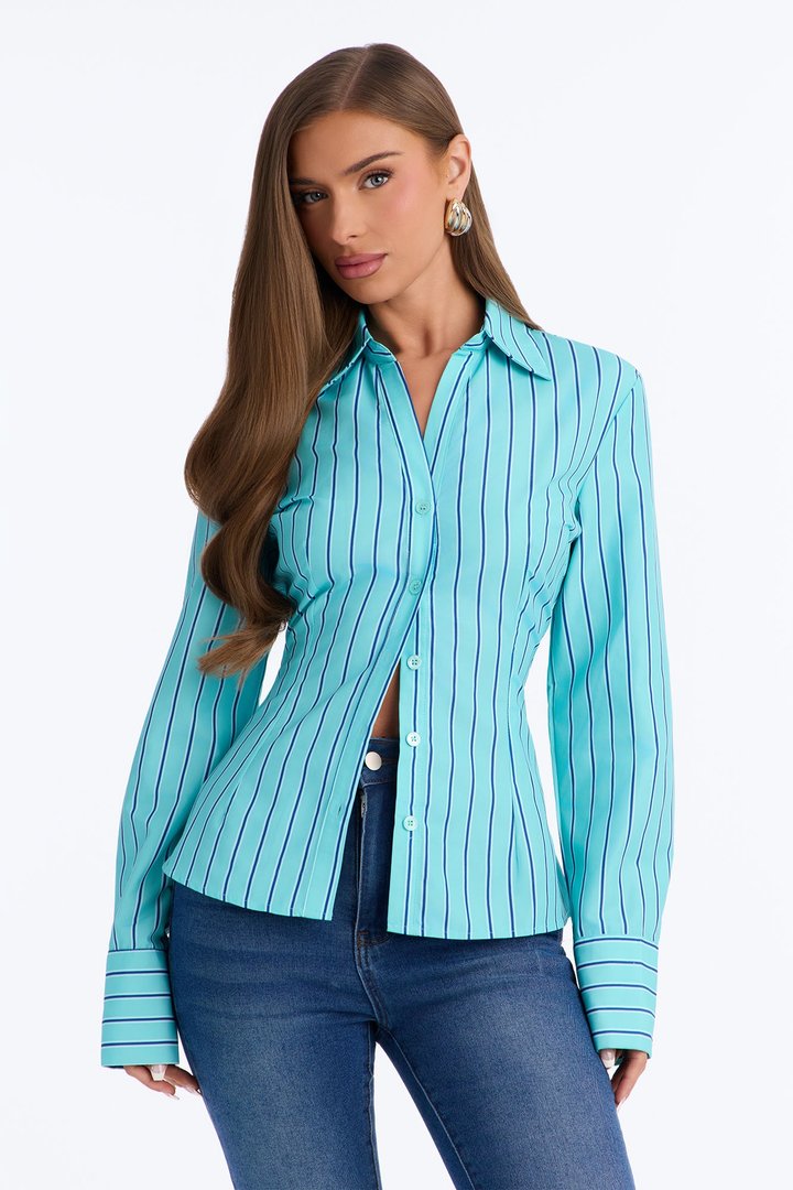 Just My Luck Button Up Shirt - Blue/combo