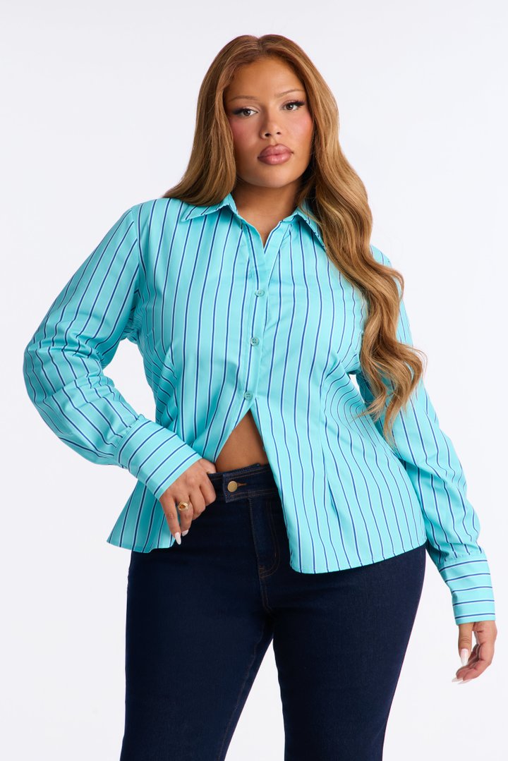 Just My Luck Button Up Shirt - Blue/combo