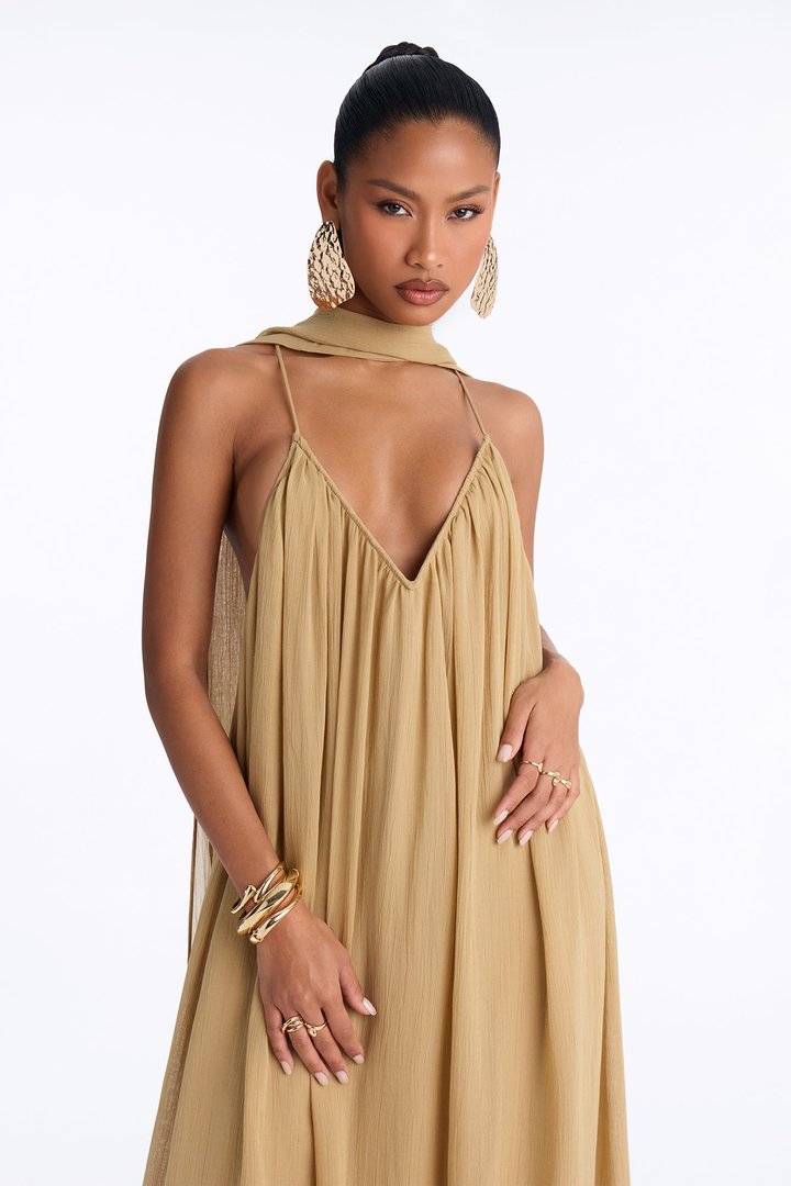 Elara Flowy Maxi Dress - Taupe