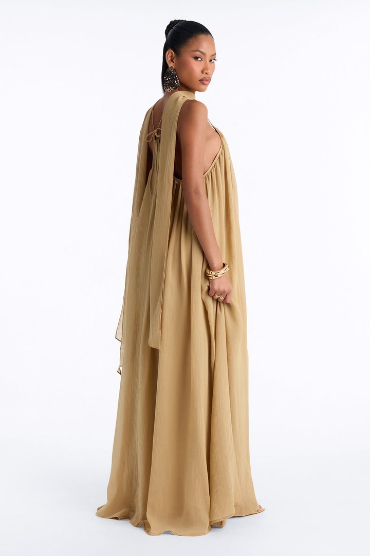Elara Flowy Maxi Dress - Taupe
