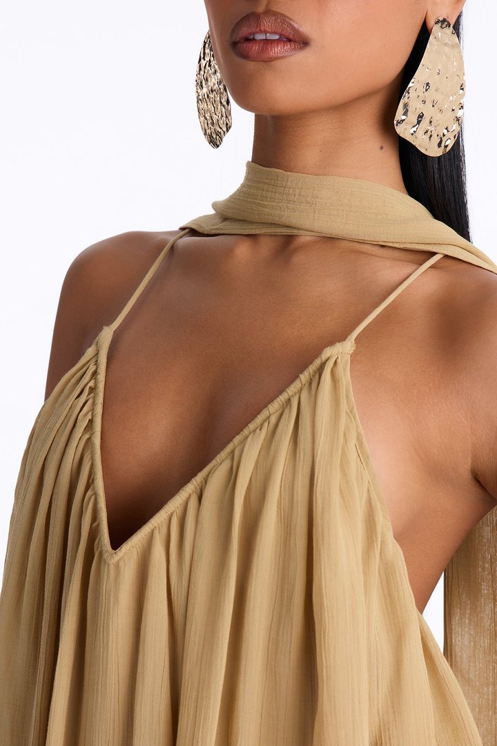 Elara Flowy Maxi Dress - Taupe