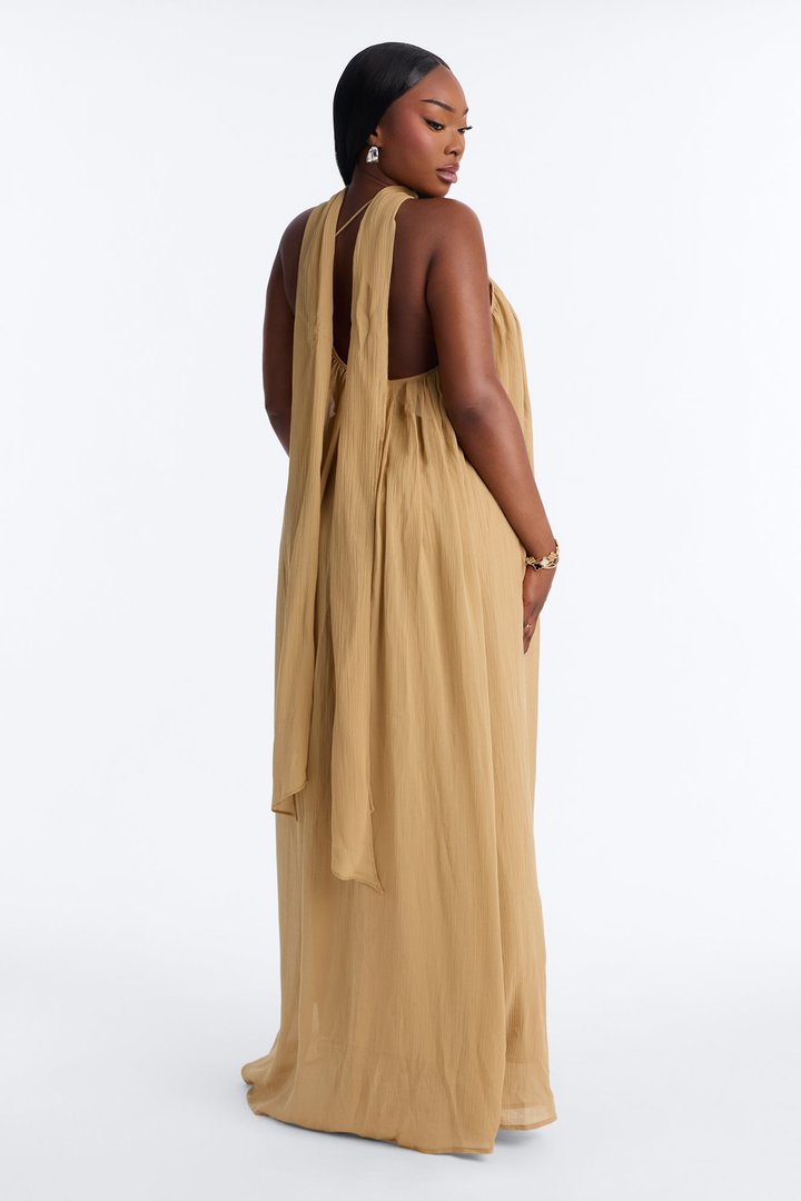 Elara Flowy Maxi Dress - Taupe