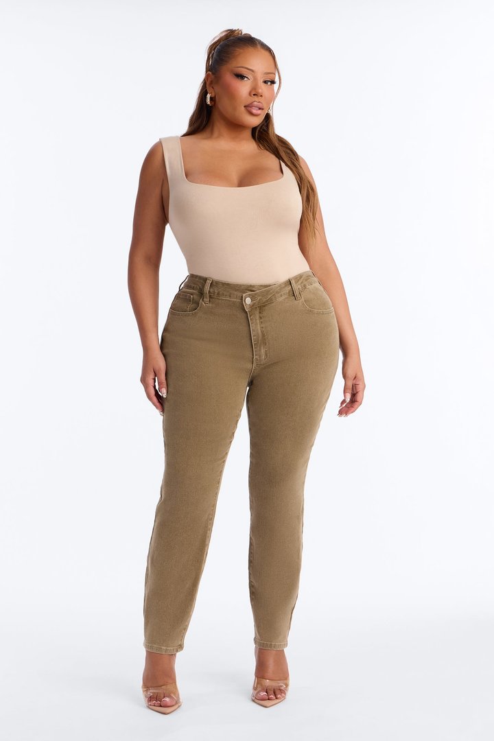 Olive You Forever Crossover Skinny Jeans - Olive