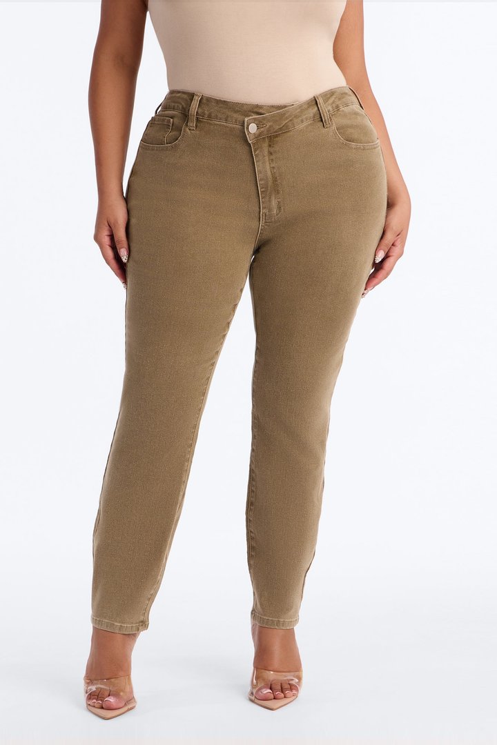 Olive You Forever Crossover Skinny Jeans - Olive
