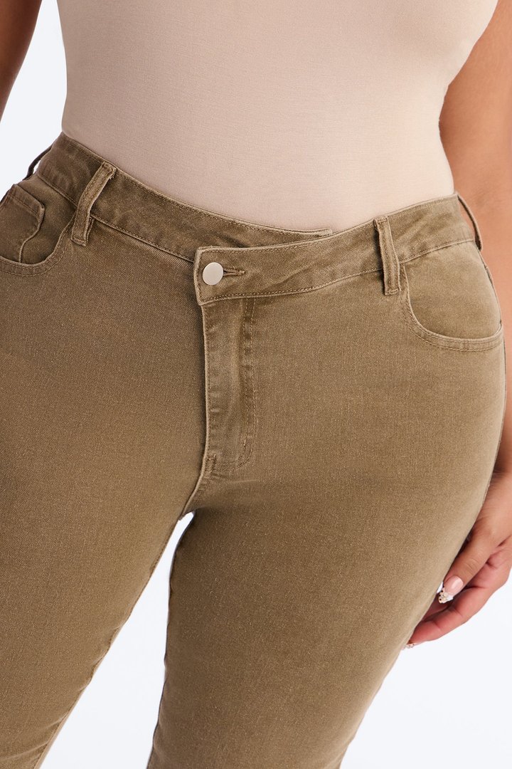 Olive You Forever Crossover Skinny Jeans - Olive