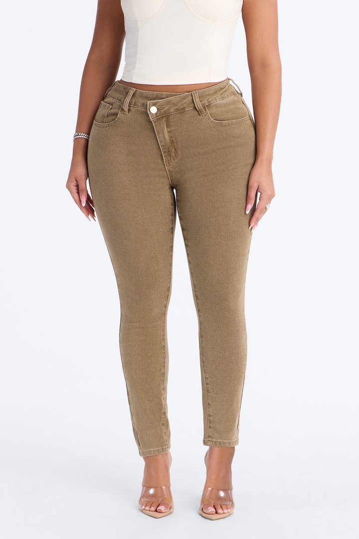 Olive You Forever Crossover Skinny Jeans - Olive