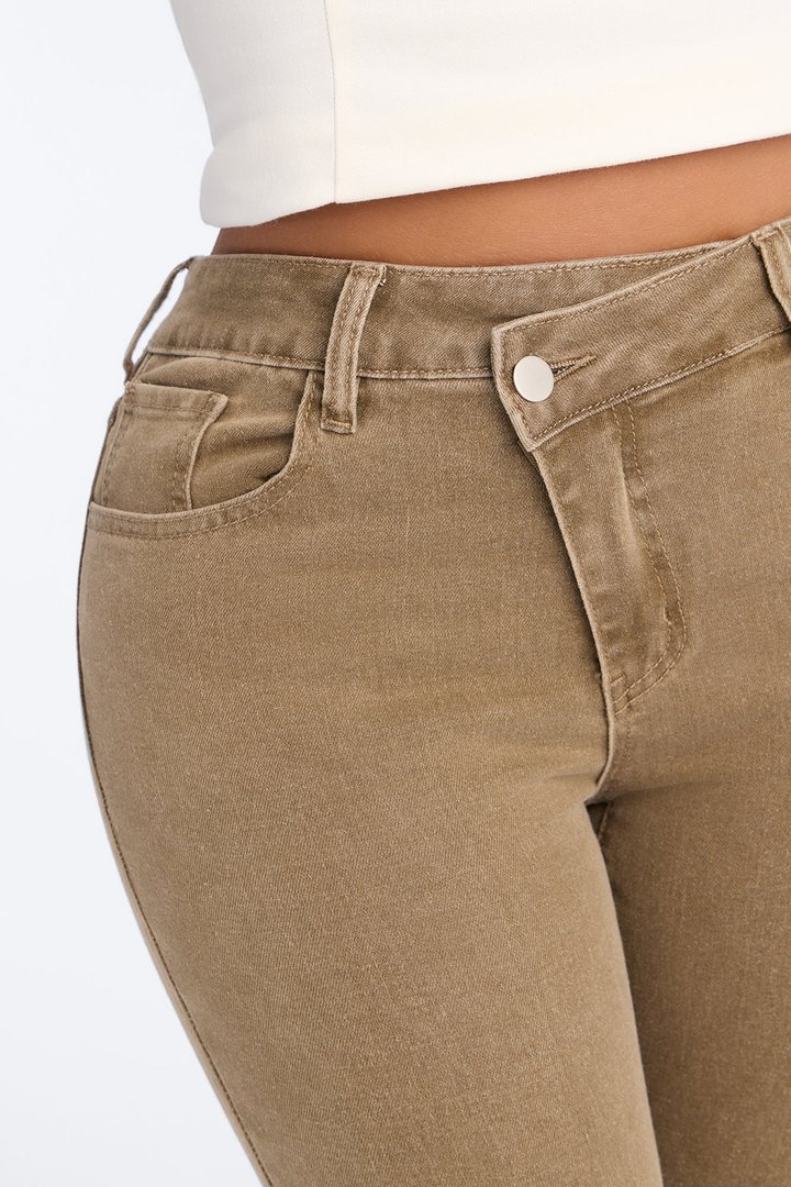 Olive You Forever Crossover Skinny Jeans - Olive