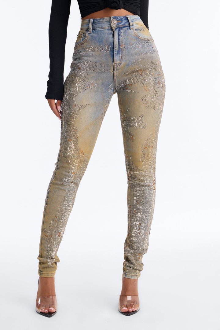 New York Nights High Rise Embellished Stretch Skinny Jeans - Vintage Wash