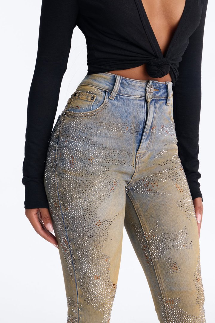 New York Nights High Rise Embellished Stretch Skinny Jeans - Vintage Wash