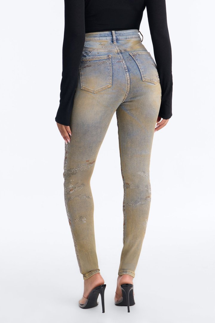 New York Nights High Rise Embellished Stretch Skinny Jeans - Vintage Wash
