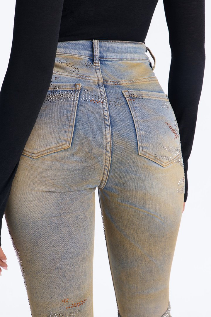 New York Nights High Rise Embellished Stretch Skinny Jeans - Vintage Wash