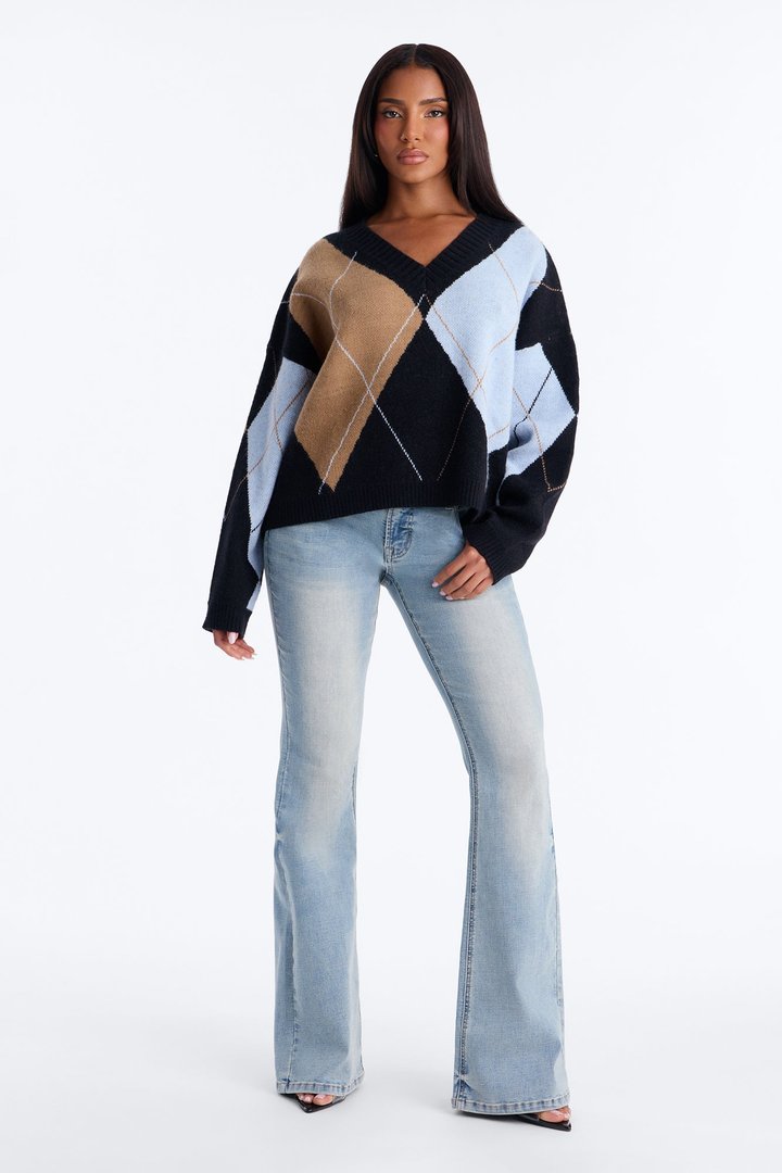 Fresh Breeze Argyle Sweater - Blue/combo