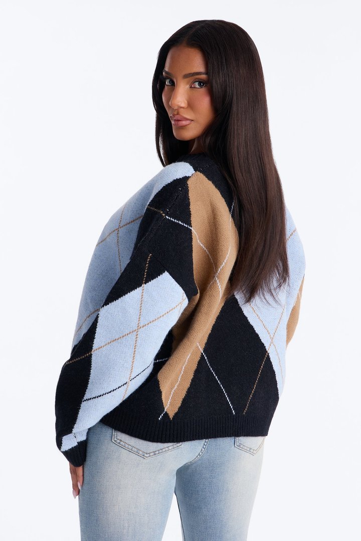 Fresh Breeze Argyle Sweater - Blue/combo