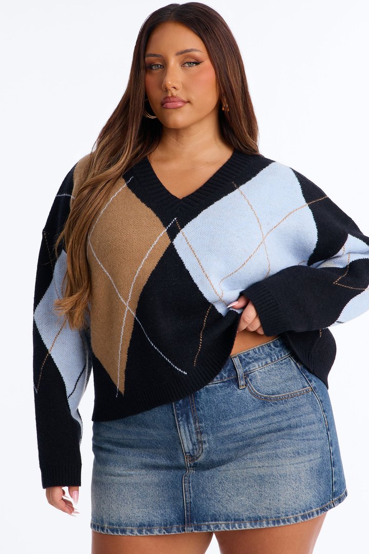 Fresh Breeze Argyle Sweater - Blue/combo