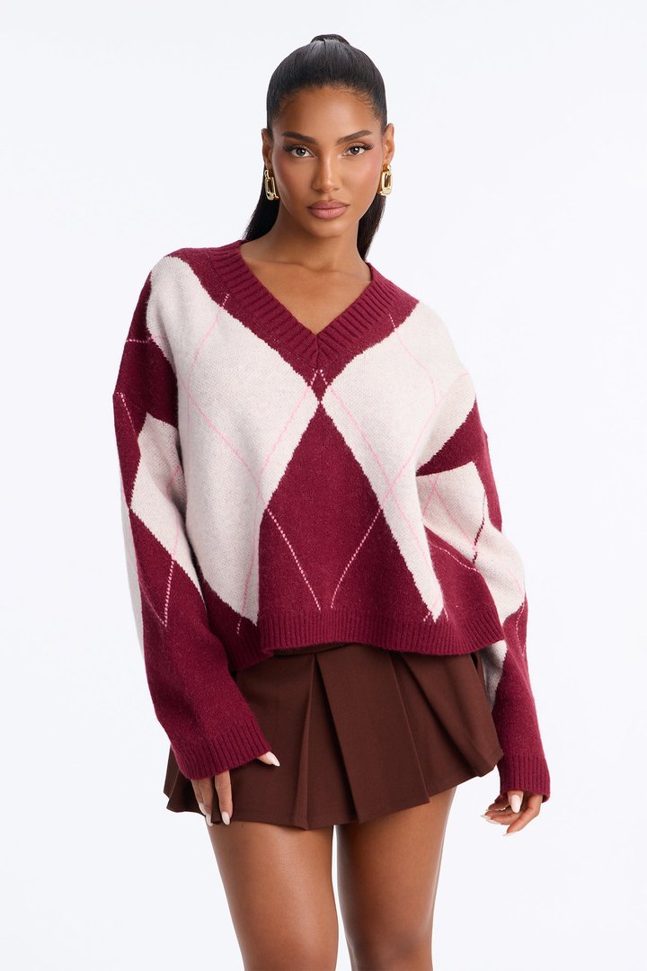 Fresh Breeze Argyle Sweater - Pink/combo