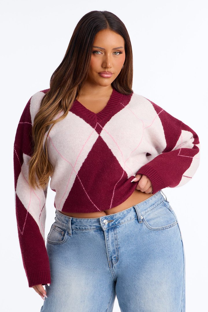 Fresh Breeze Argyle Sweater - Pink/combo