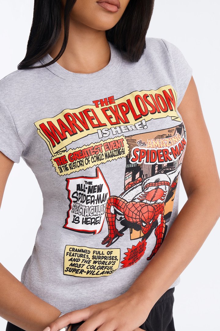 Marvel Explosion Relaxed Baby Tee - Grey