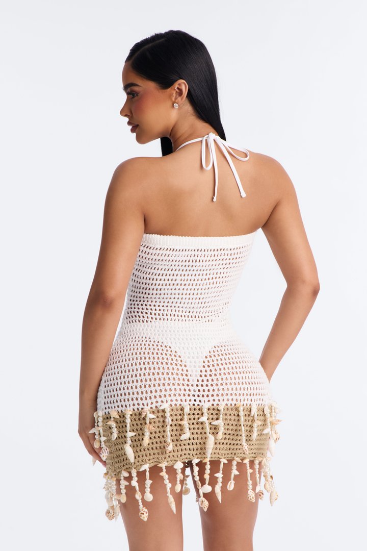 Mira Crochet Shell Swim Cover Up Strapless Dress - White/combo