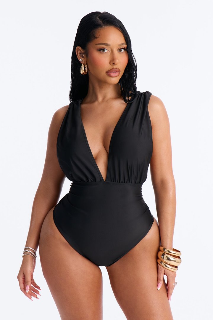 Esme Layered 1 Piece Ruched Swimsuit - Black