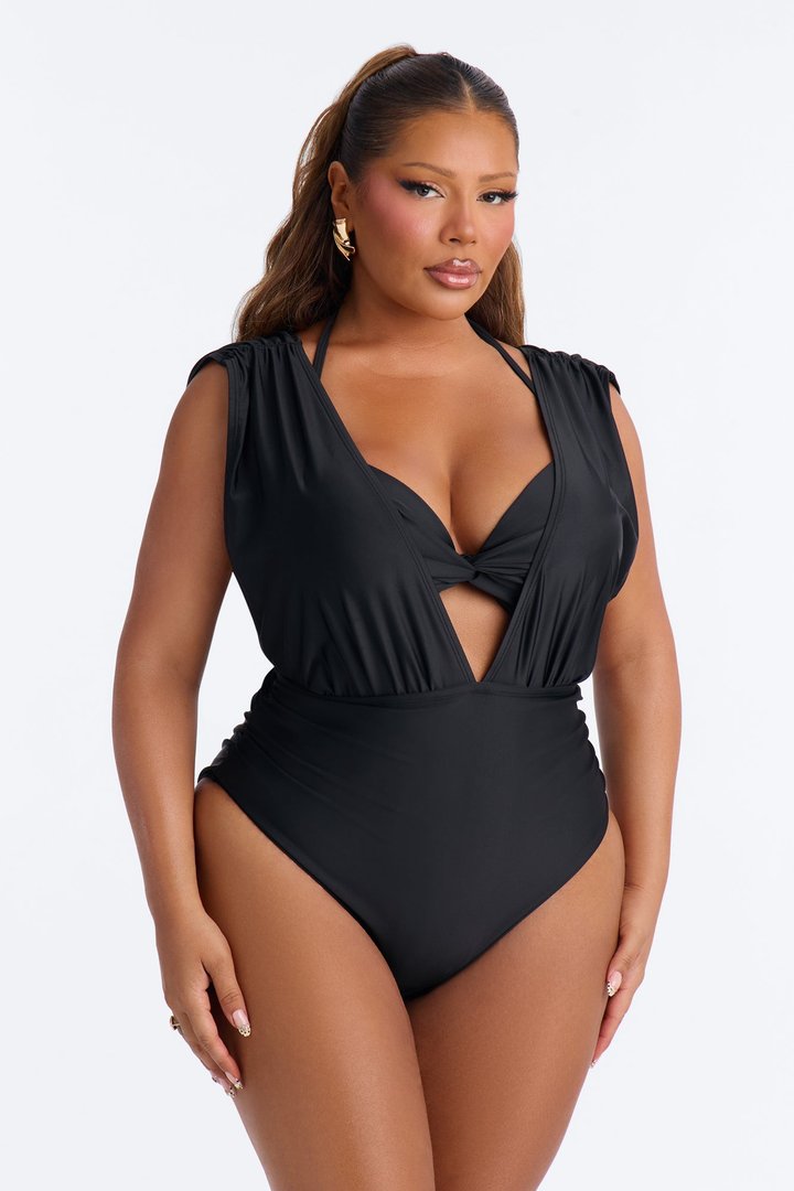 Esme Layered 1 Piece Ruched Swimsuit - Black
