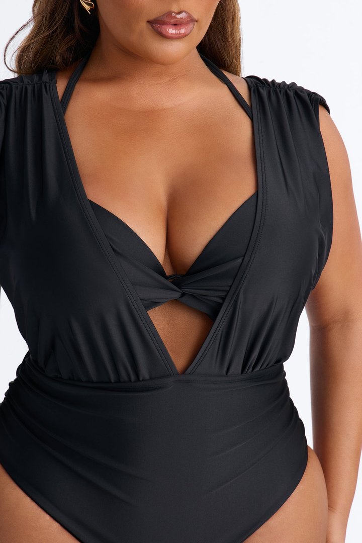 Esme Layered 1 Piece Ruched Swimsuit - Black