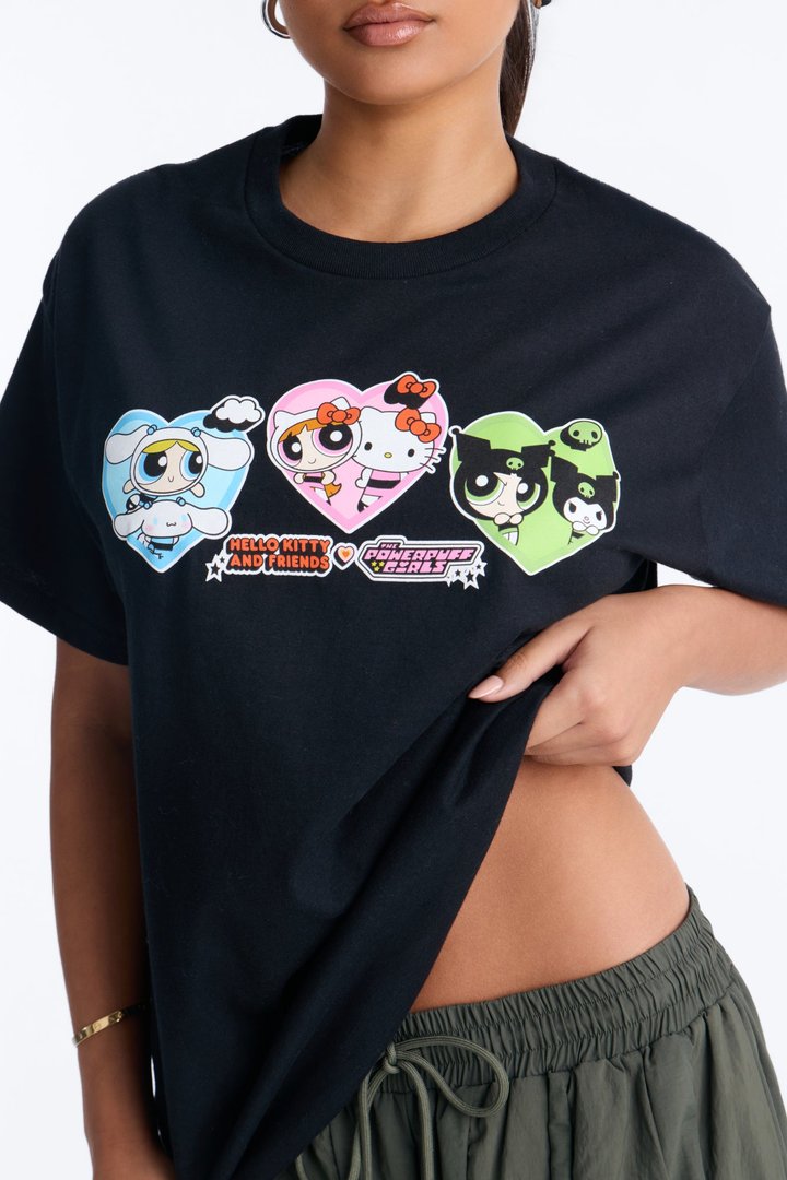Hello Kitty Heart Frame Mashup Oversized Tee - Black