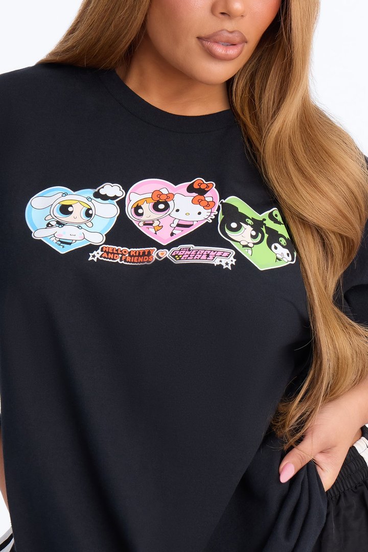 Hello Kitty Heart Frame Mashup Oversized Tee - Black