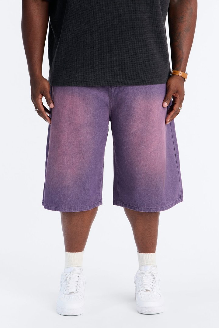 Nebula Haze Baggy Denim Shorts - Washed Purple