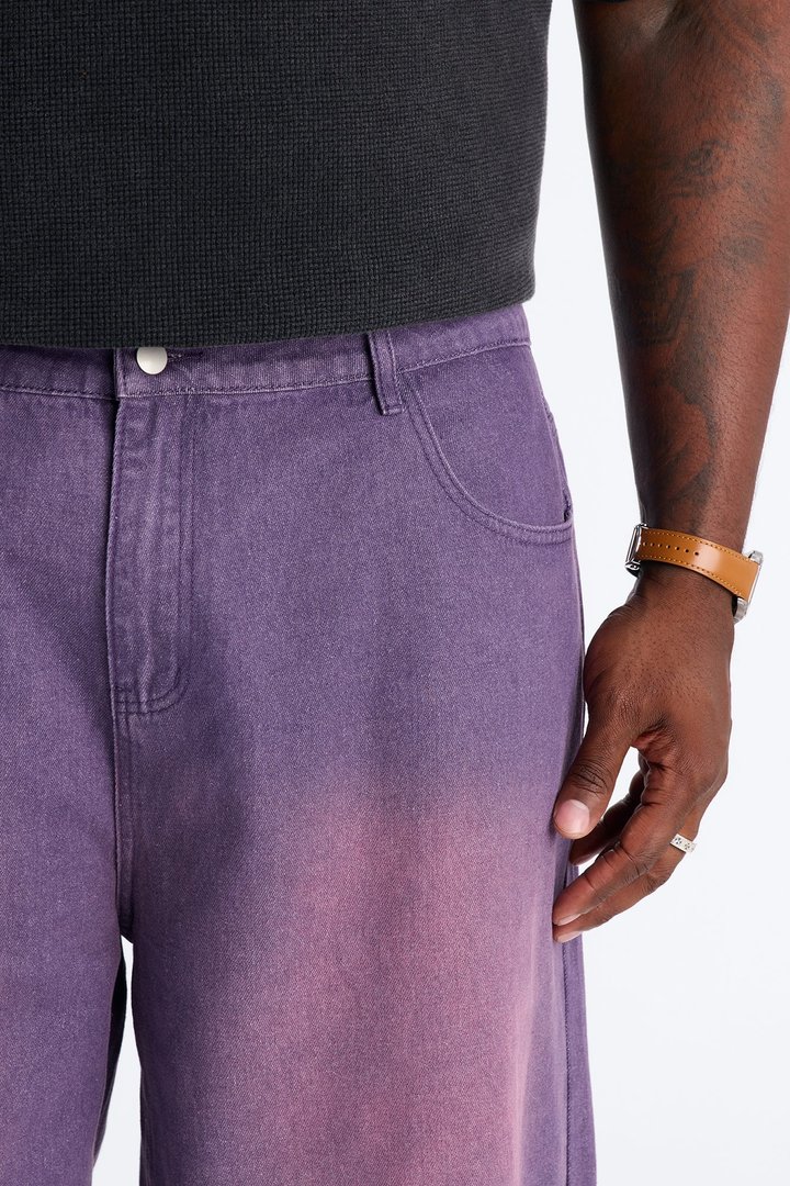 Nebula Haze Baggy Denim Shorts - Washed Purple