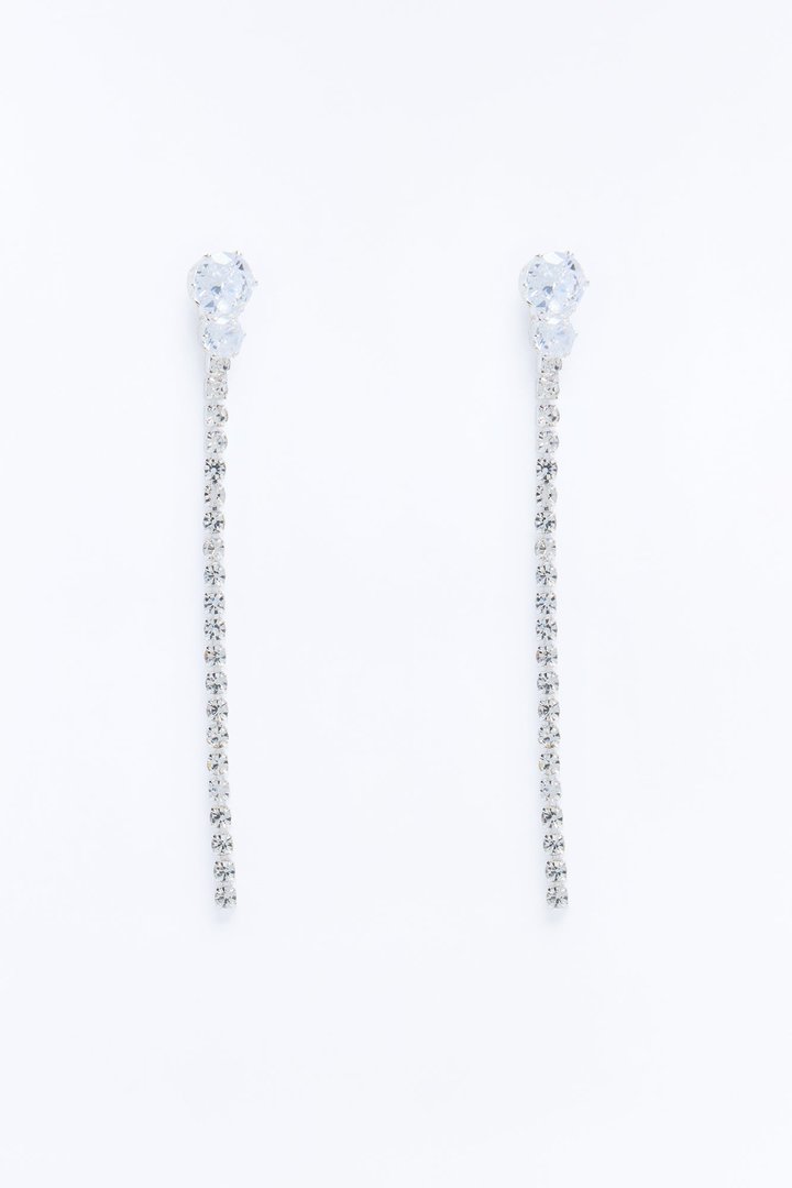 Cubic Zirconia Linear Earrings - Silver