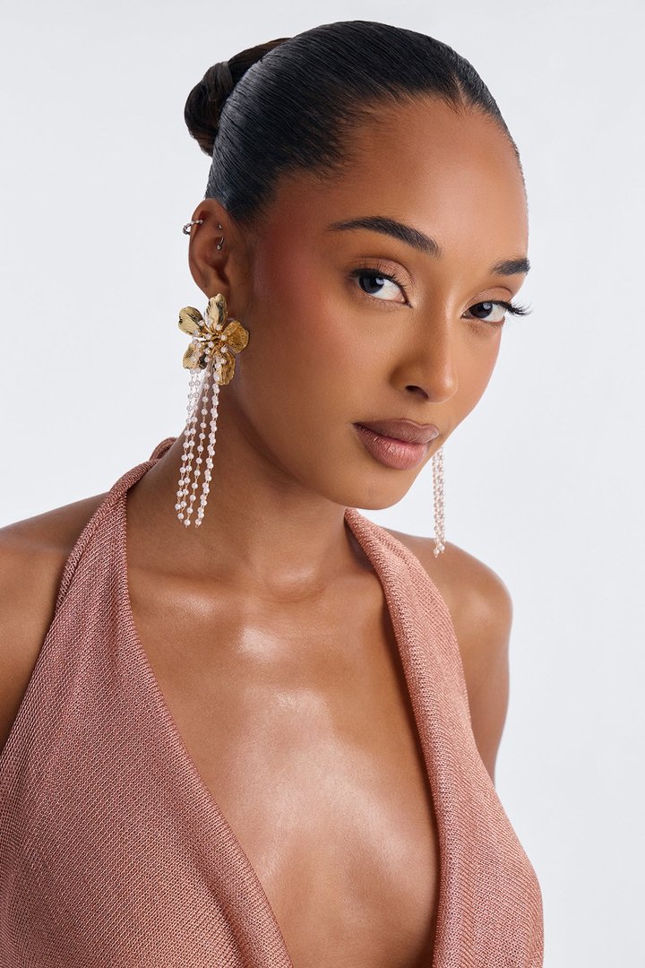 Pearl Kissed Petal Drop Earrings - Gold