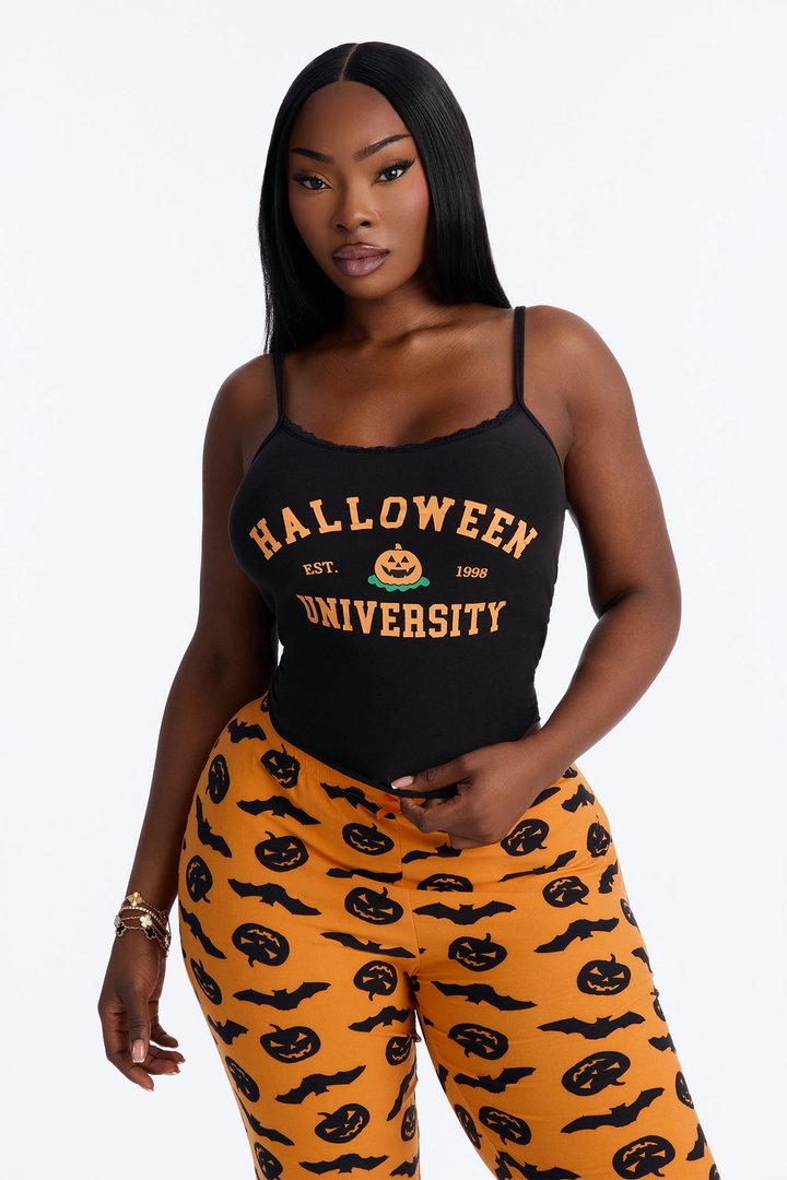 Class Is In Session Halloween Cami PJ Pant Set - Black/Orange