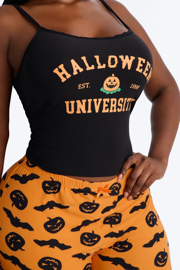 Class Is In Session Halloween Cami PJ Pant Set - Black/Orange