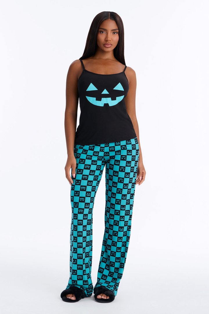 Pumpkin Time Halloween PJ Cami & Wide Leg Set - Black/Blue