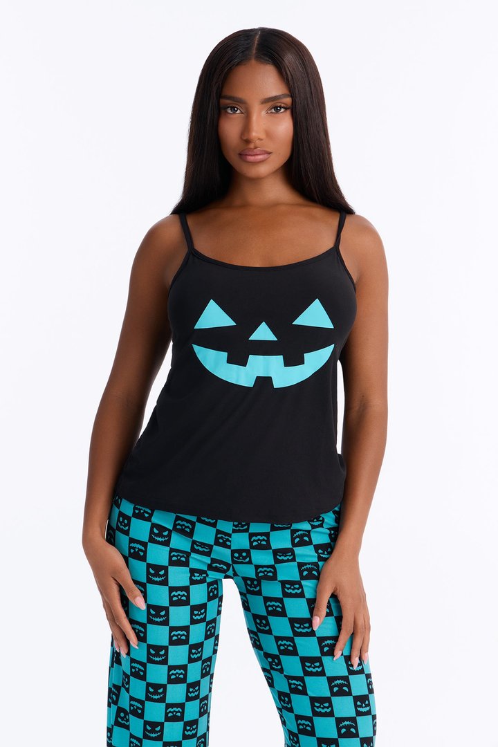 Pumpkin Time Halloween PJ Cami & Wide Leg Set - Black/Blue