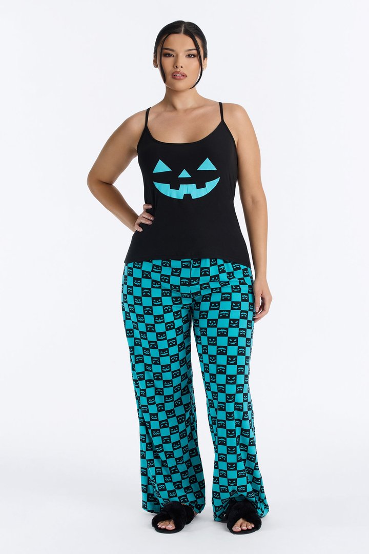 Pumpkin Time Halloween PJ Cami & Wide Leg Set - Black/Blue