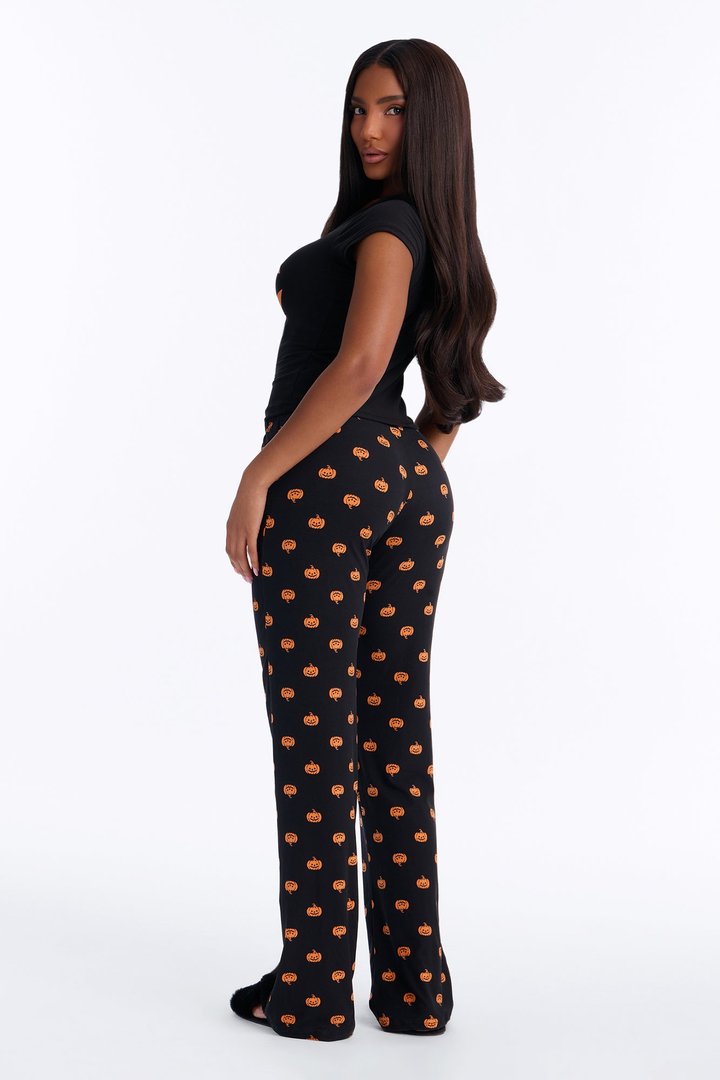 Spooky Snuggles Cropped Tee Halloween PJ Pant Set - Black/Orange