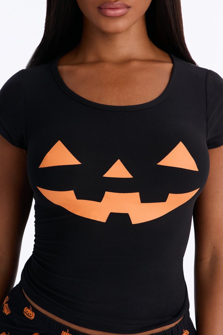 Spooky Snuggles Cropped Tee Halloween PJ Pant Set - Black/Orange