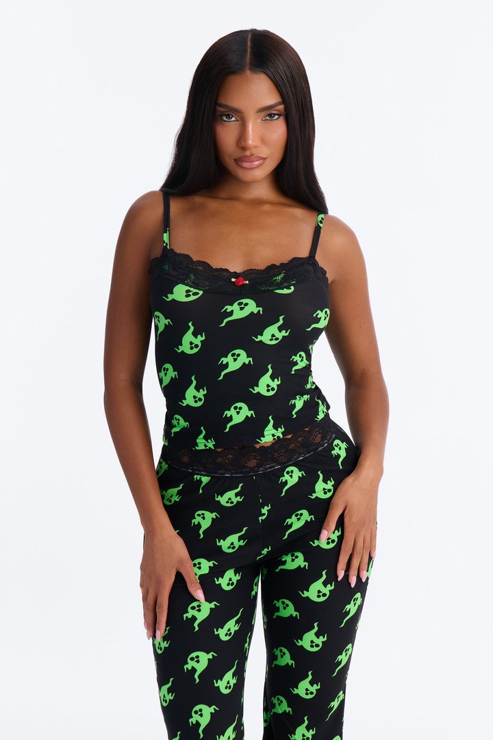 Ghostin' Around Halloween Cami PJ Pant Set - Black/Green