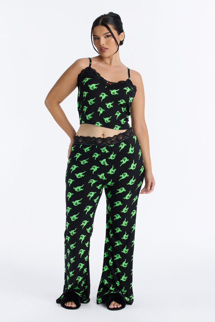 Ghostin' Around Halloween Cami PJ Pant Set - Black/Green