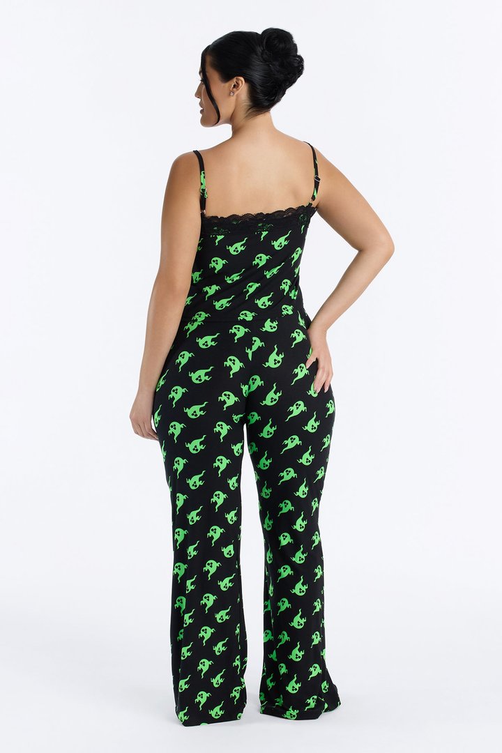 Ghostin' Around Halloween Cami PJ Pant Set - Black/Green