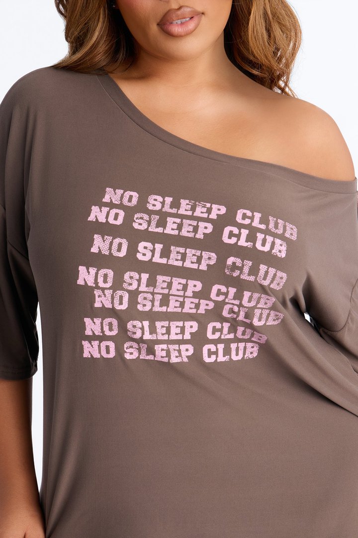 No Sleep Club Off Shoulder PJ Short Set - Mocha