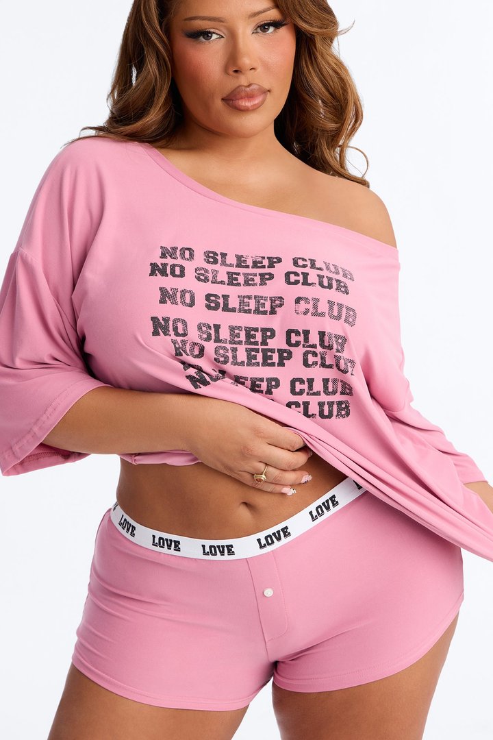 No Sleep Club Off Shoulder PJ Short Set - Pink