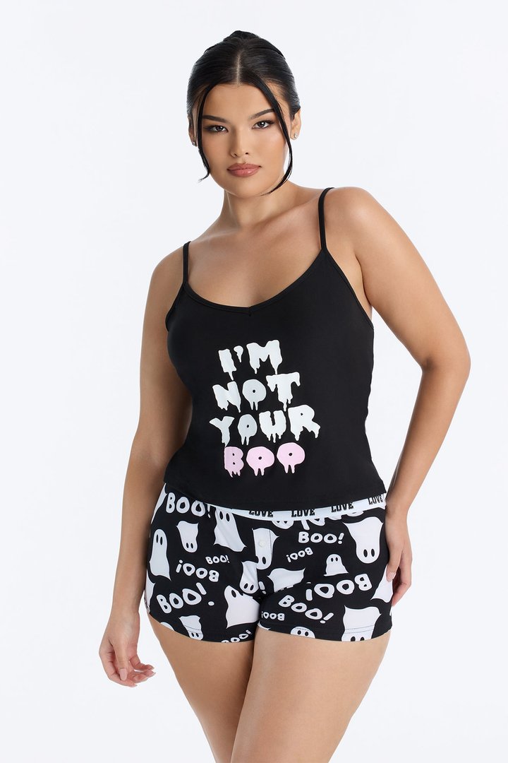 I'm Not Your Boo 2 Piece Cami & Boyshort Set - Black/combo