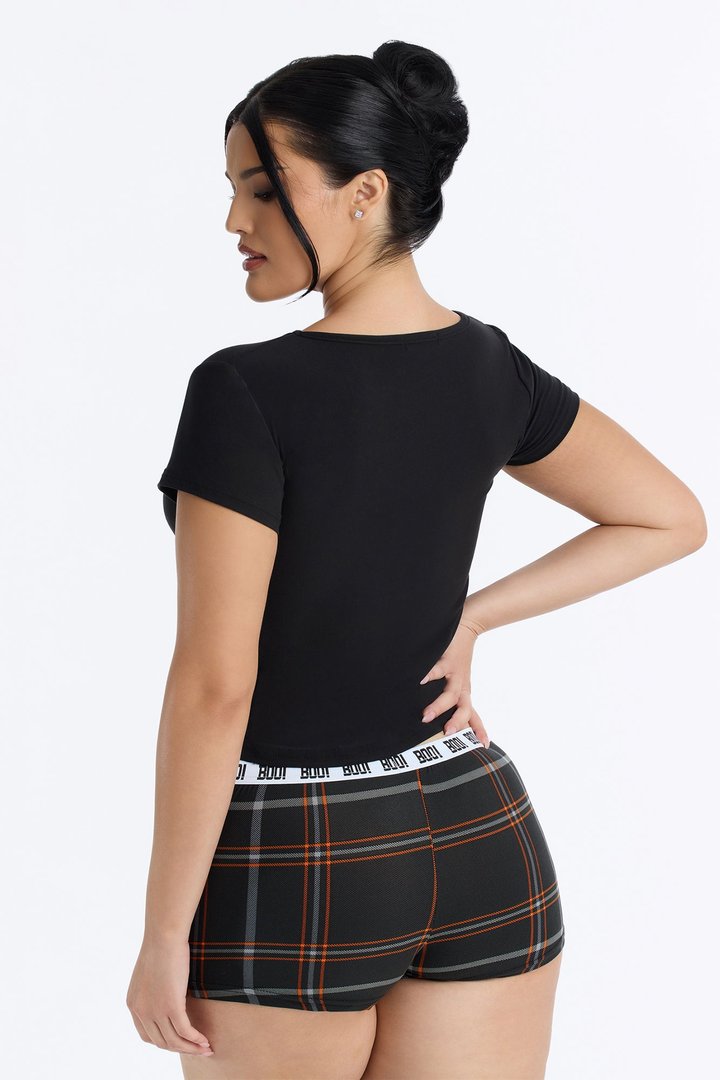 She's A Spooky Girl Halloween PJ Cropped Tee & Boyshort Set - Black/combo