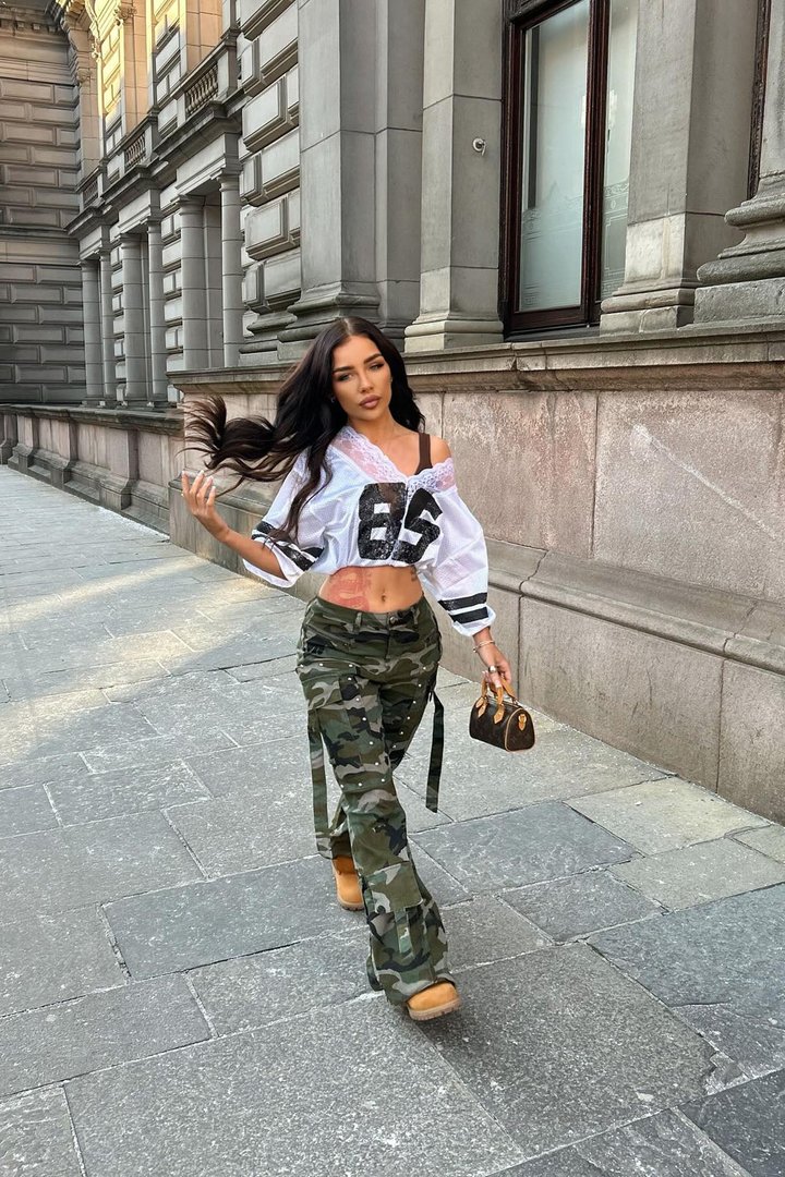 Do You Mind Camo Flare Pant - Olive/combo