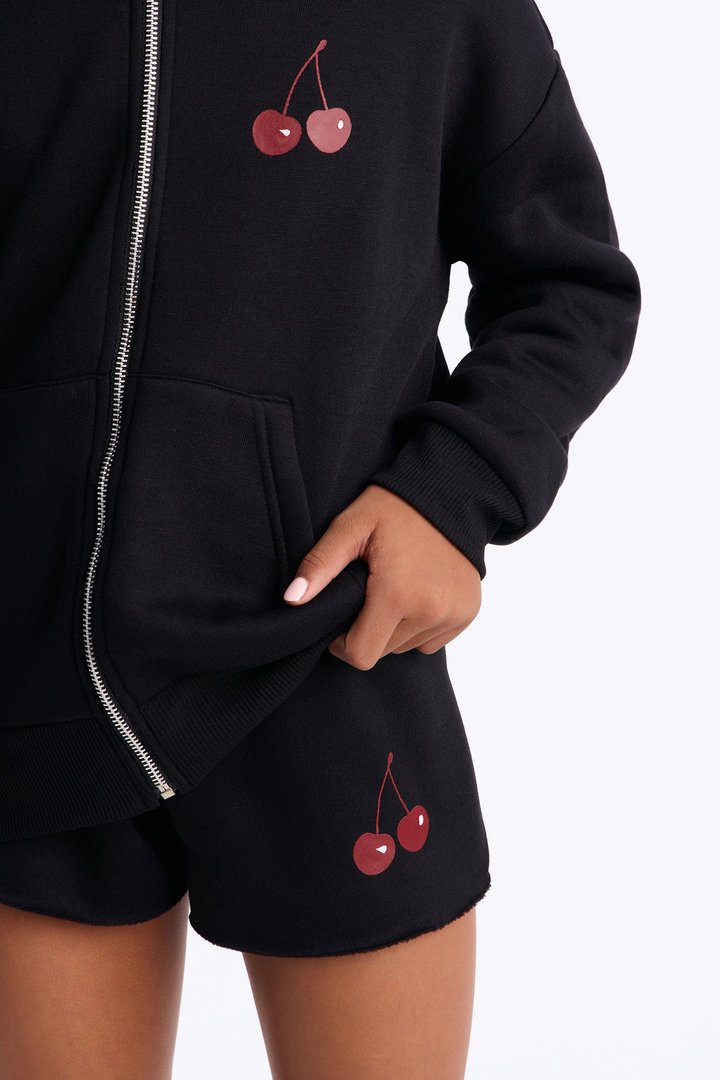 Mini Cherry Taste Fleece Short Set - Black