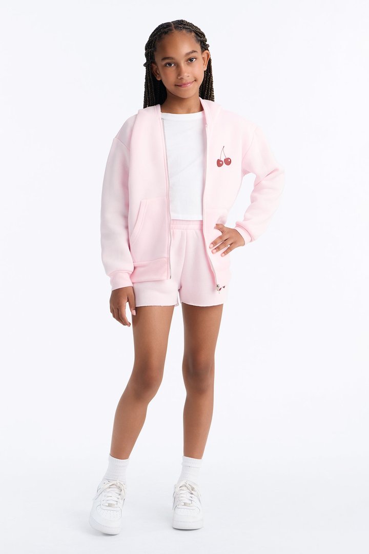 Mini Cherry Taste Fleece Short Set - Pink
