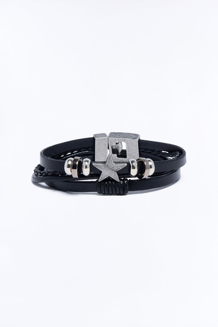 Star Is Born Faux Leather Bracelet - Black/Silver