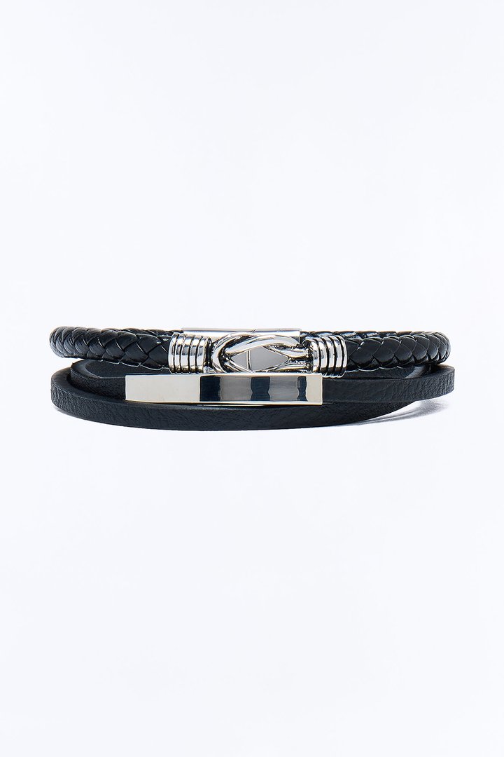 Hades Multi Faux Leather Bracelet - Black